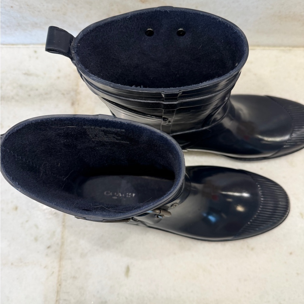 Coach Black Waterproof Rubber Buckle Rain Boots - Picture 4 of 12
